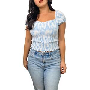 Lush Blue Swirl Puff Sleeve Smocked Top